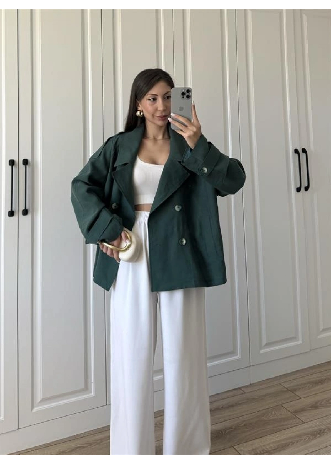 Tensel Oversize Zümrüt Yeşili Kısa Trençkot
