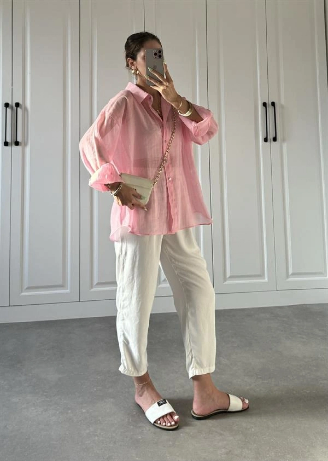 Transparan Pembe Oversize Gömlek