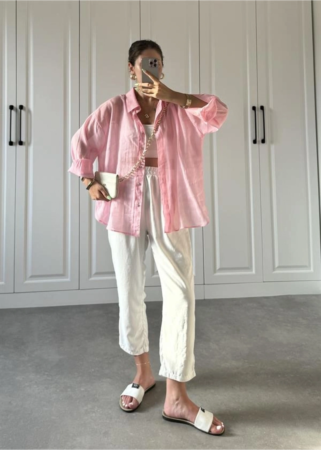 Transparan Pembe Oversize Gömlek