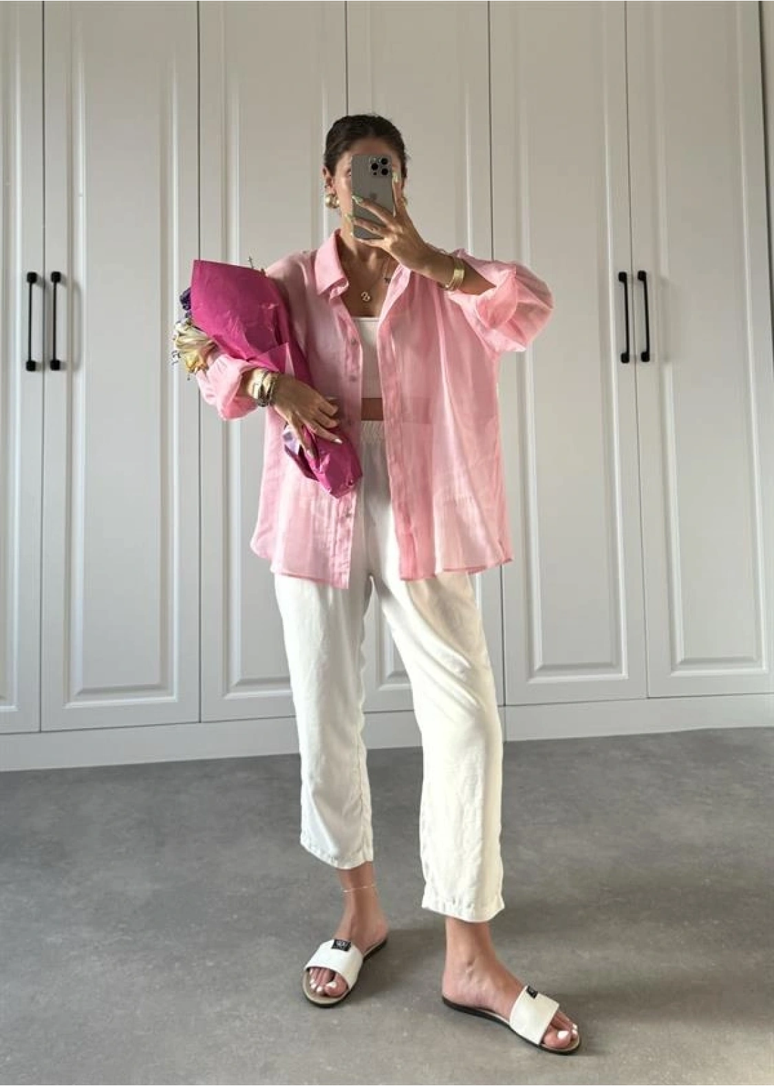 Transparan Pembe Oversize Gömlek