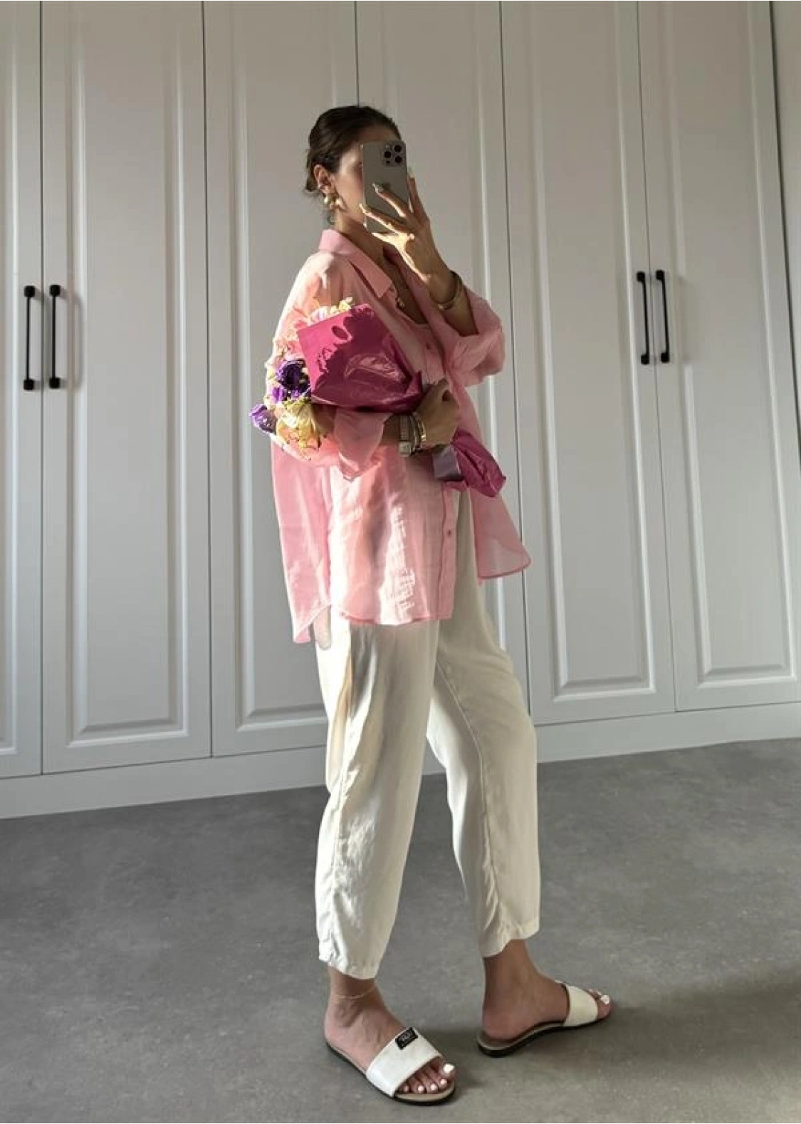 Transparan Pembe Oversize Gömlek