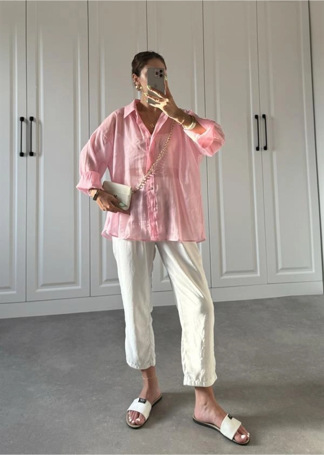 Transparan Pembe Oversize Gömlek