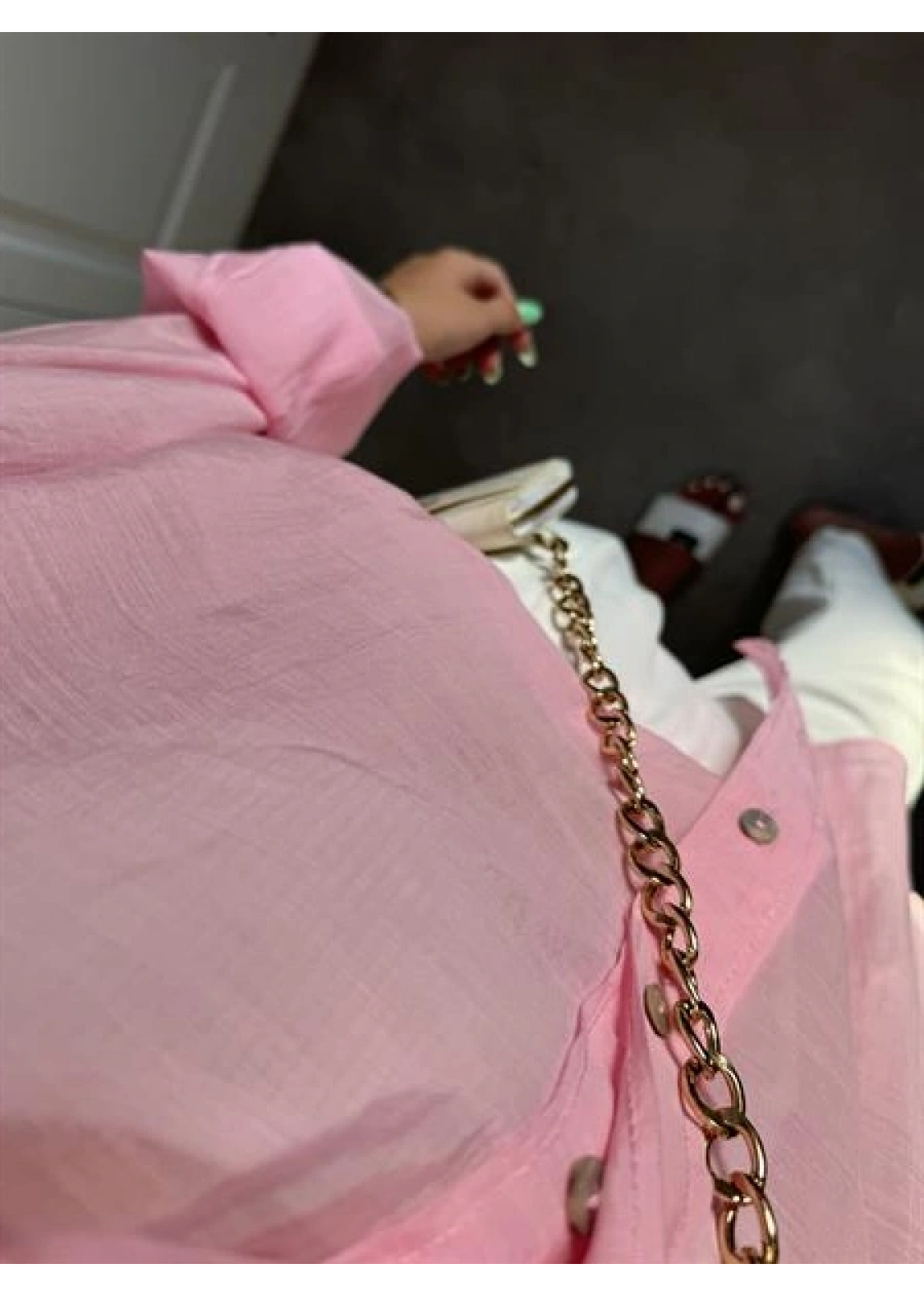 Transparan Pembe Oversize Gömlek