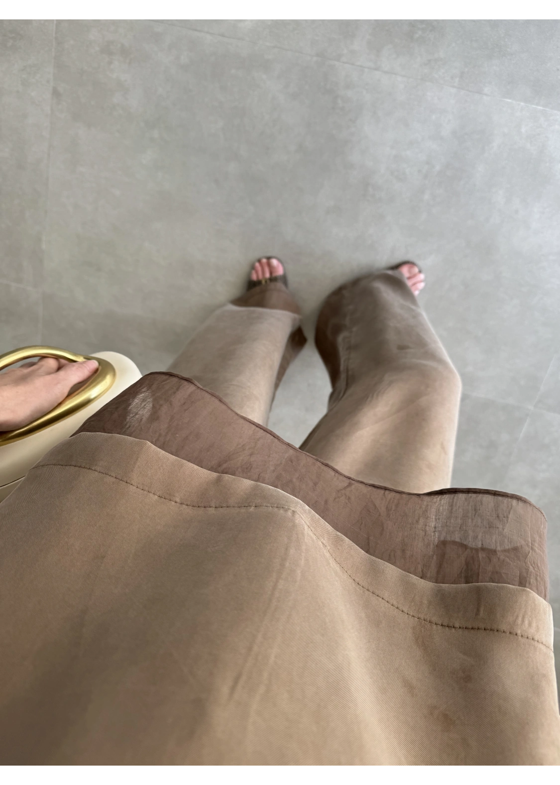 Tül Detaylı Bronz Bluz Takım