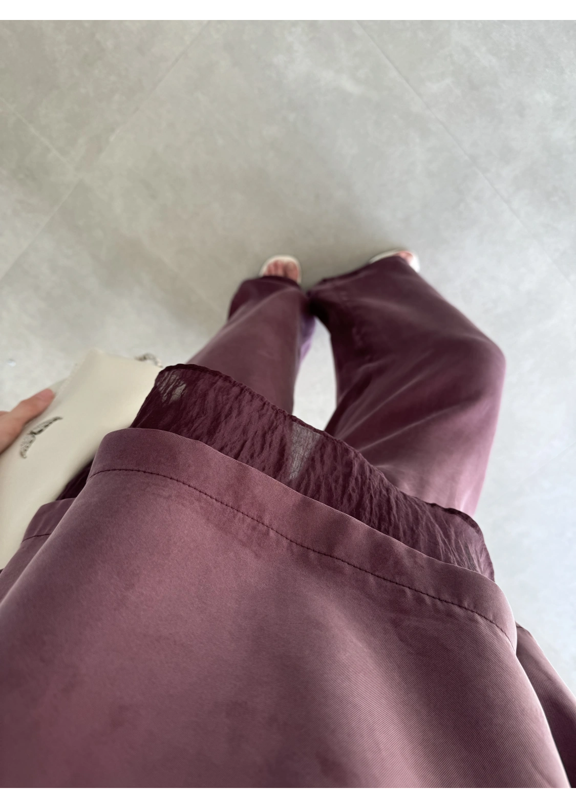 Tül Detaylı Mürdüm Bluz Takım