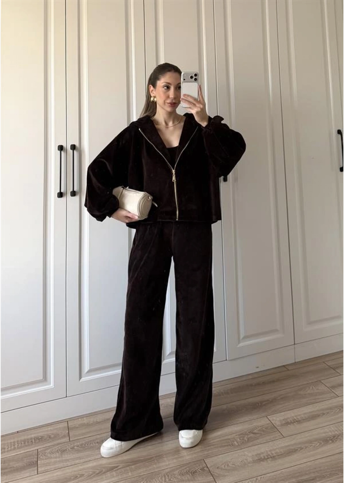 Üçlü Premium Kahve Kadife Takım