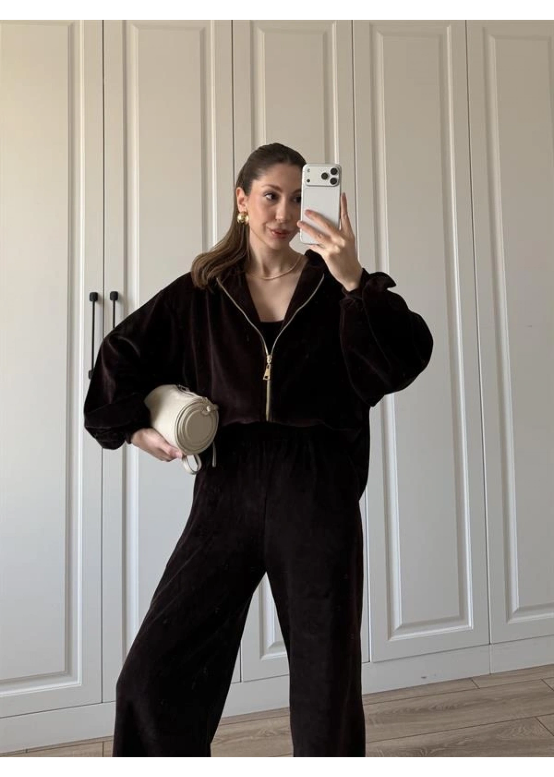 Üçlü Premium Kahve Kadife Takım