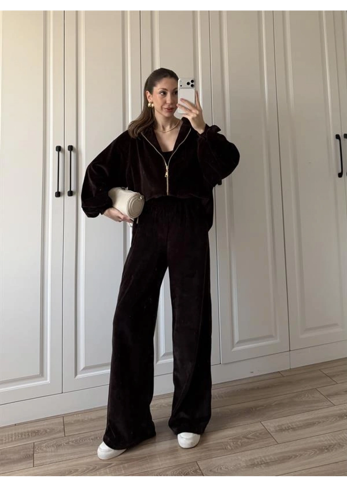 Üçlü Premium Kahve Kadife Takım