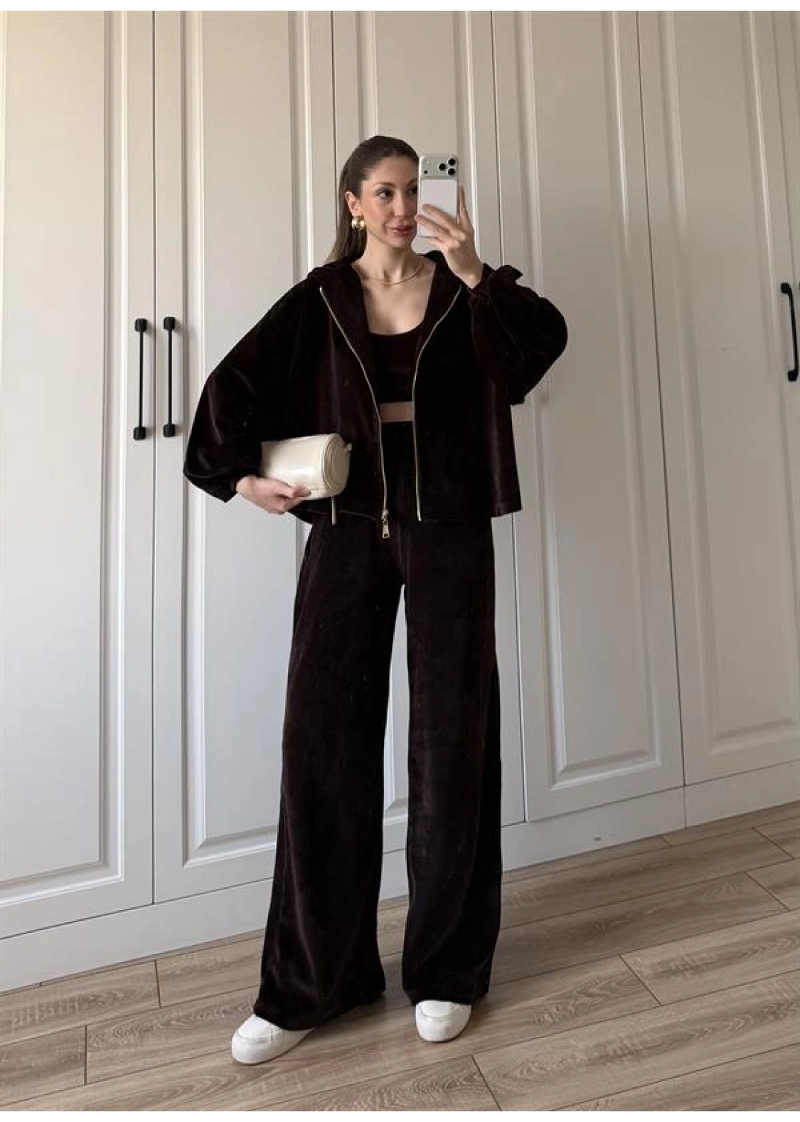 Üçlü Premium Kahve Kadife Takım