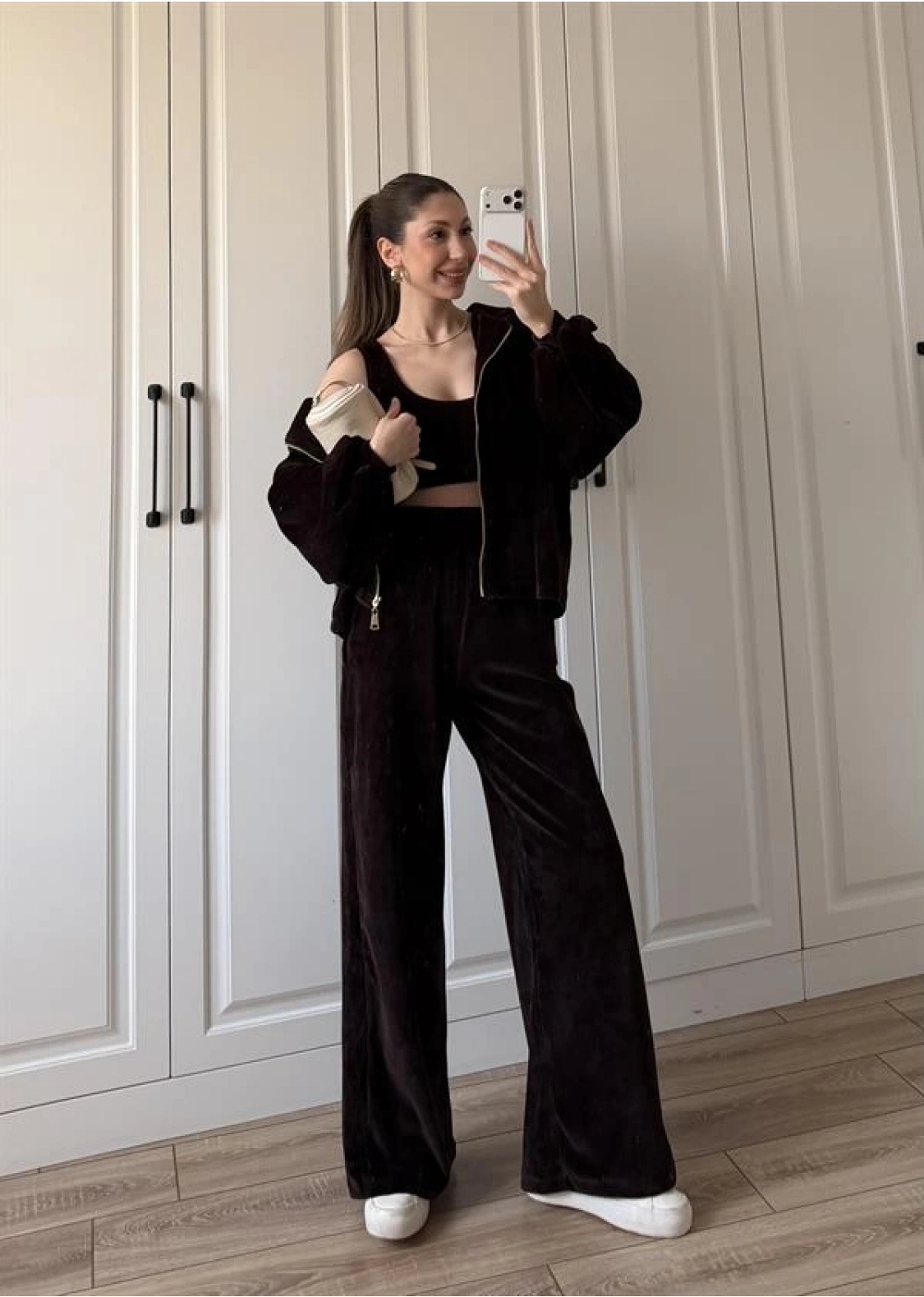 Üçlü Premium Kahve Kadife Takım