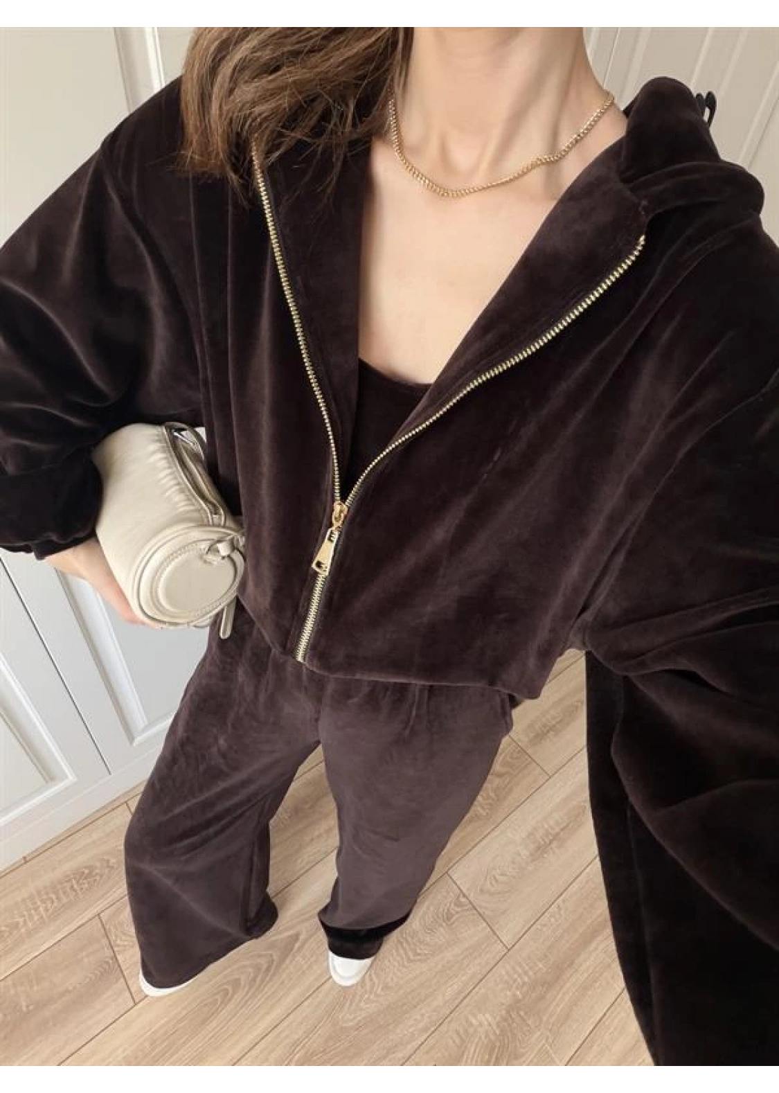 Üçlü Premium Kahve Kadife Takım