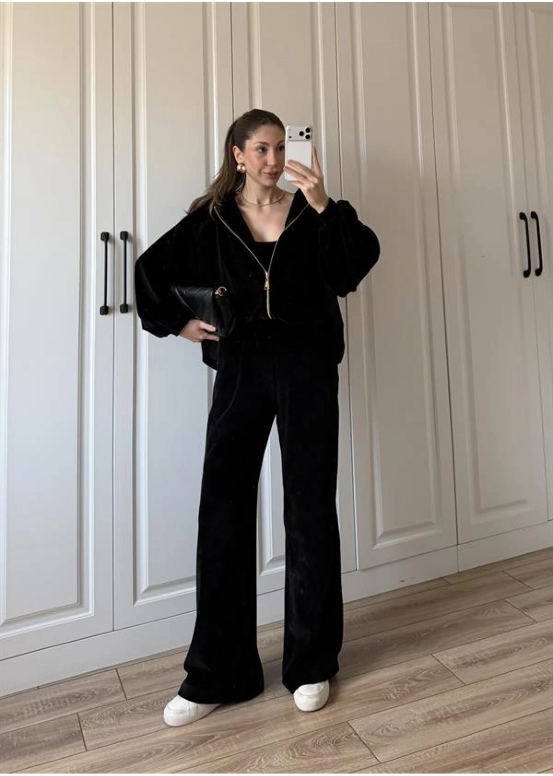 Üçlü Premium Siyah Kadife Takım