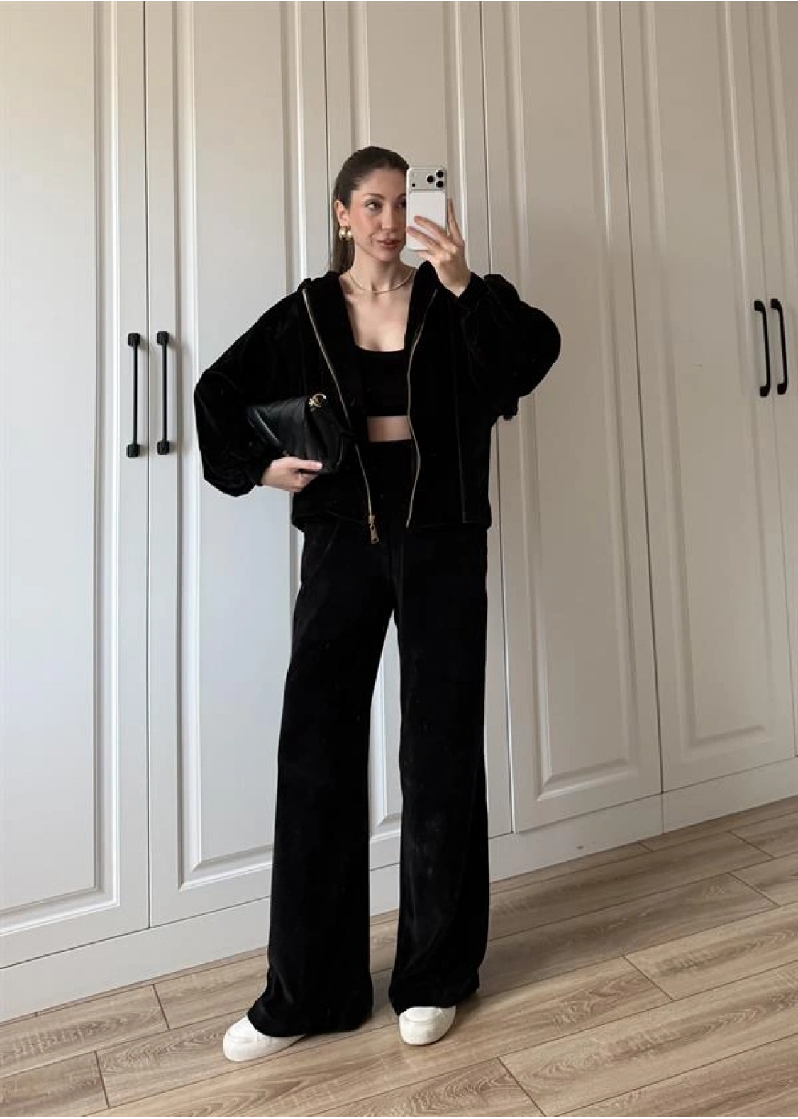 Üçlü Premium Siyah Kadife Takım