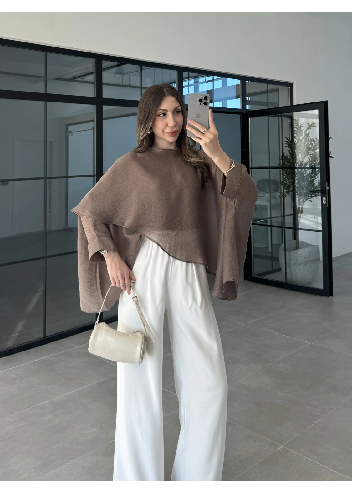 Uçuşan Pelerin Bronz Tül Bluz