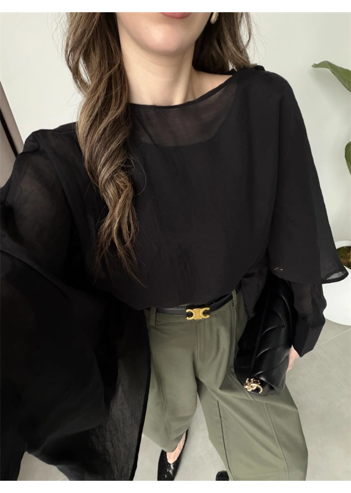 Uçuşan Pelerin Siyah Tül Bluz