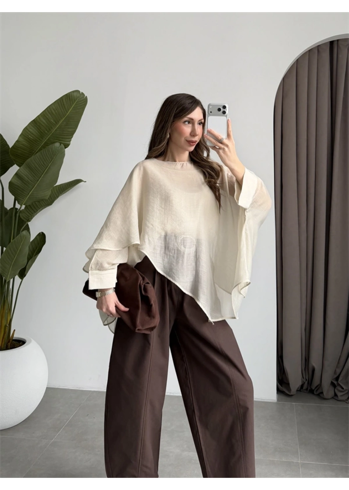 Uçuşan Pelerin Taş Tül Bluz