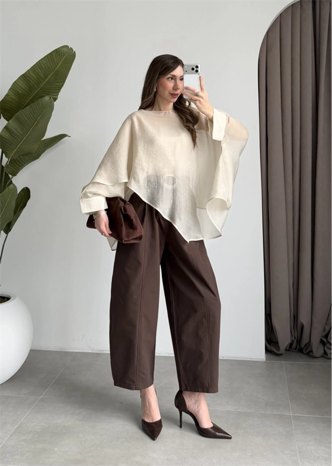 Uçuşan Pelerin Taş Tül Bluz