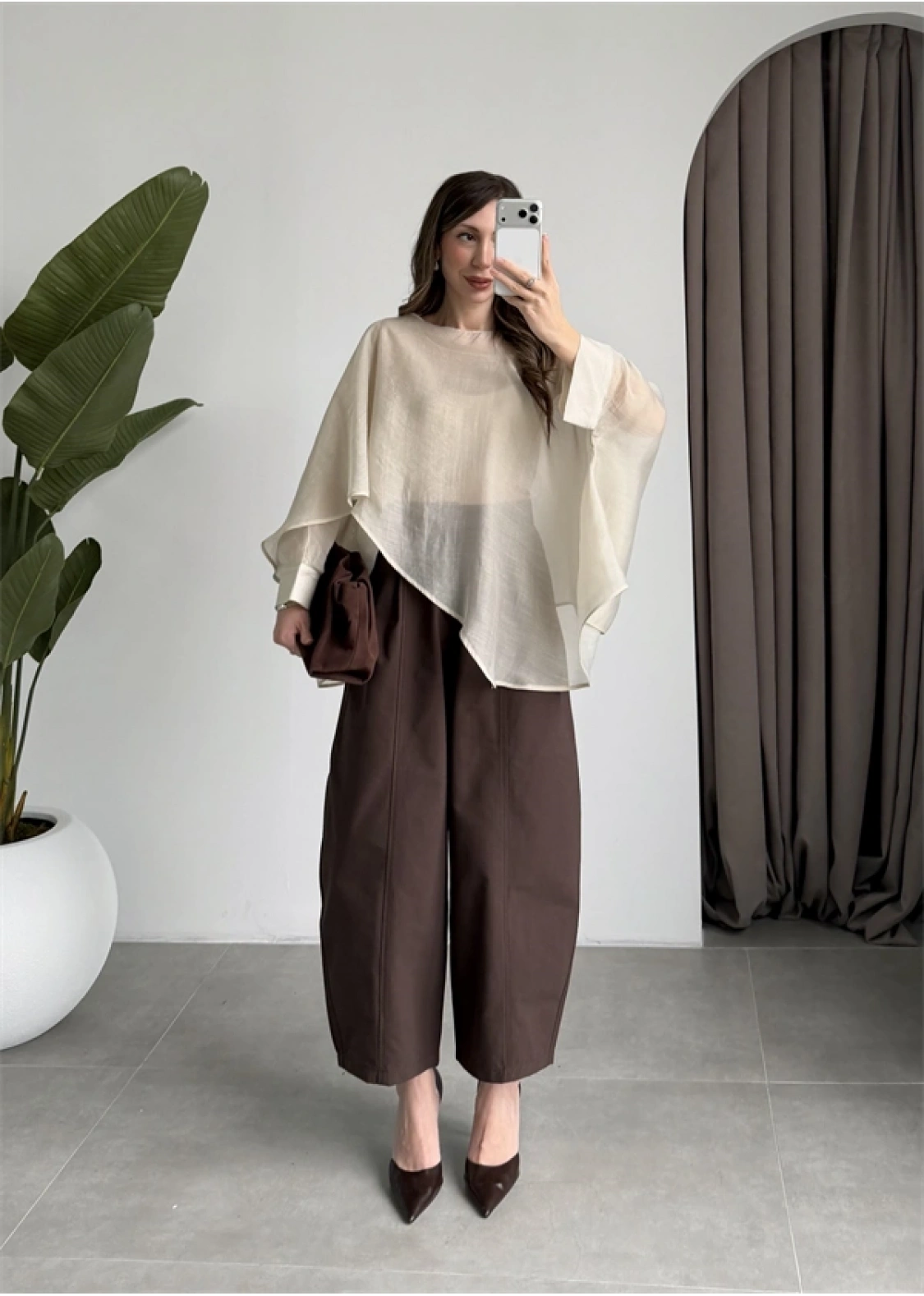 Uçuşan Pelerin Taş Tül Bluz