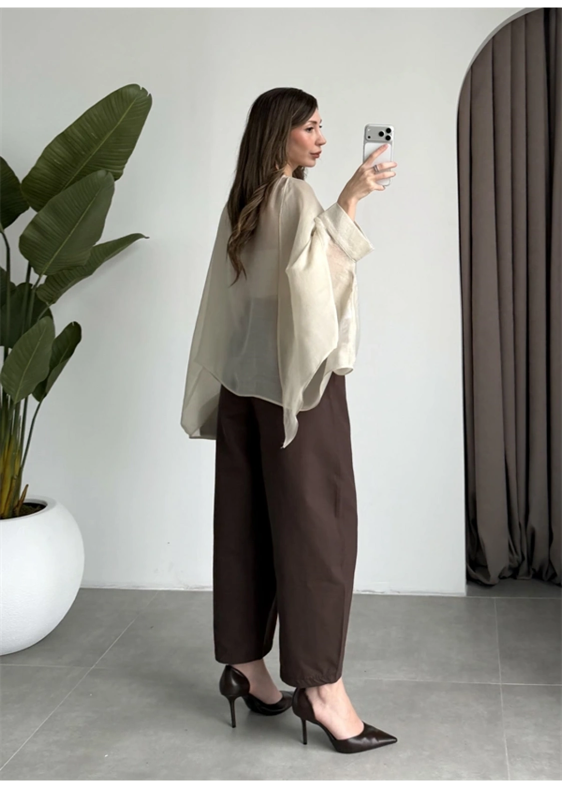 Uçuşan Pelerin Taş Tül Bluz