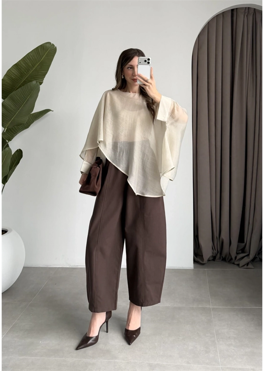 Uçuşan Pelerin Taş Tül Bluz