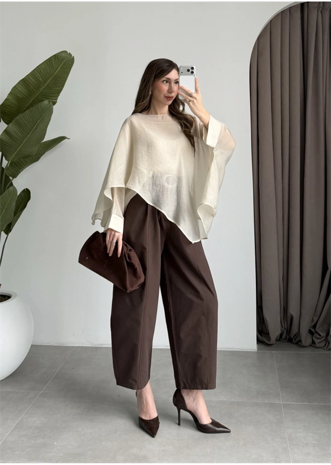 Uçuşan Pelerin Taş Tül Bluz