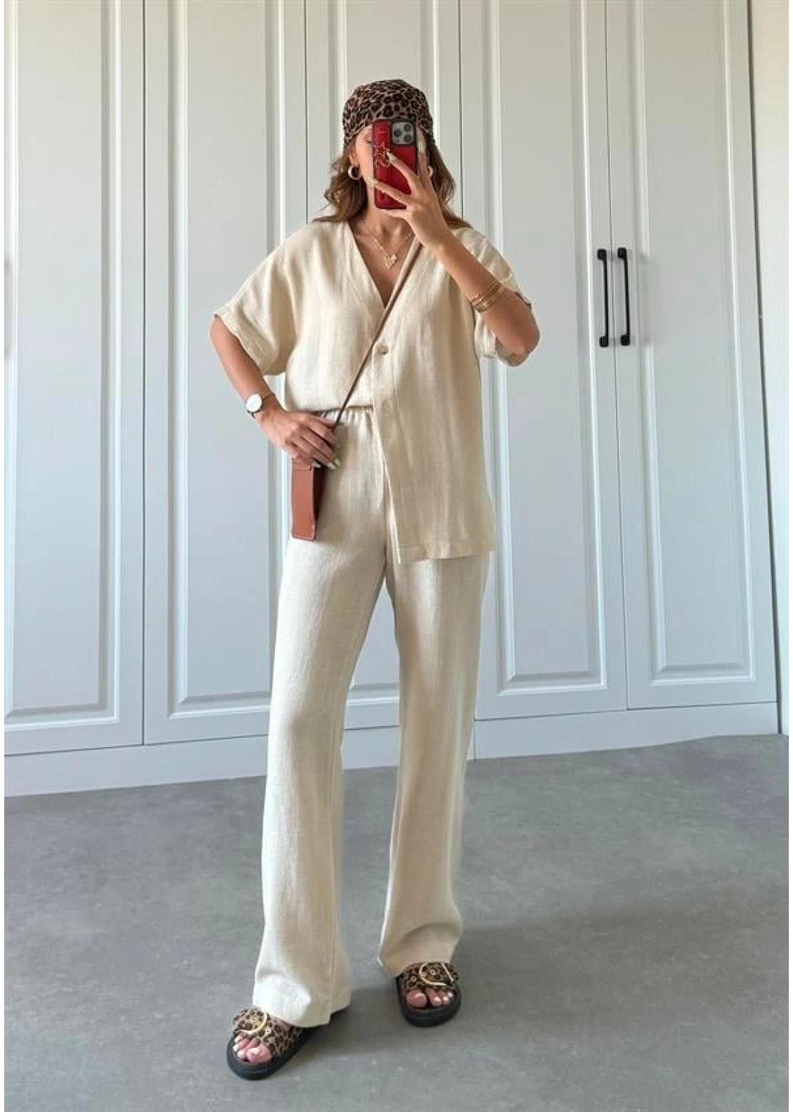 V Yaka Basic Bej Hasır Takım