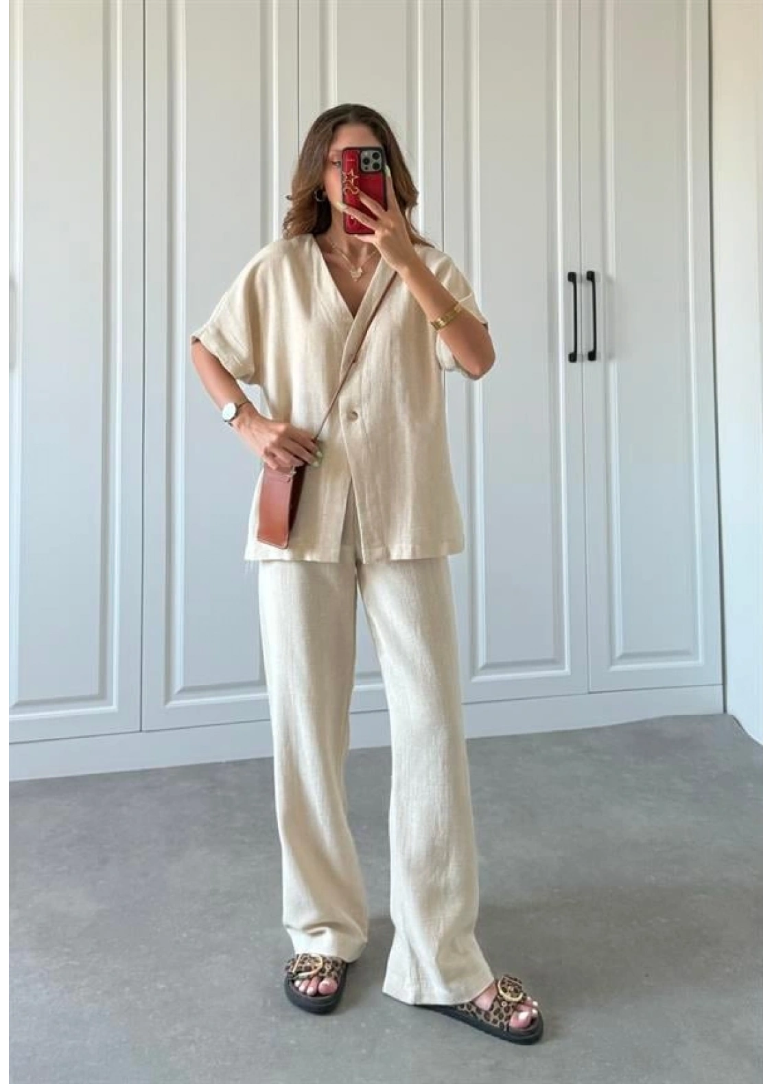 V Yaka Basic Bej Hasır Takım