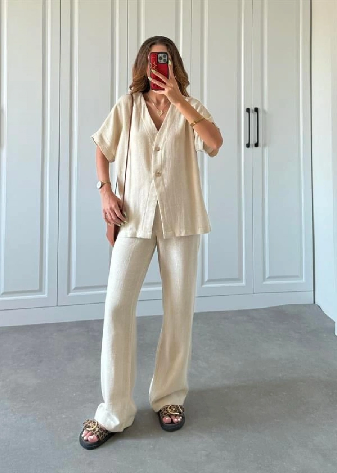 V Yaka Basic Bej Hasır Takım