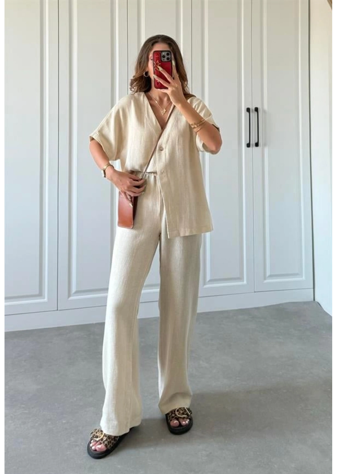 V Yaka Basic Bej Hasır Takım