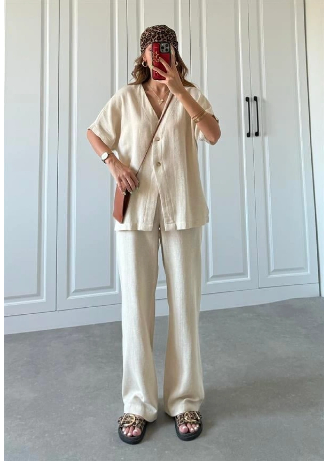 V Yaka Basic Bej Hasır Takım