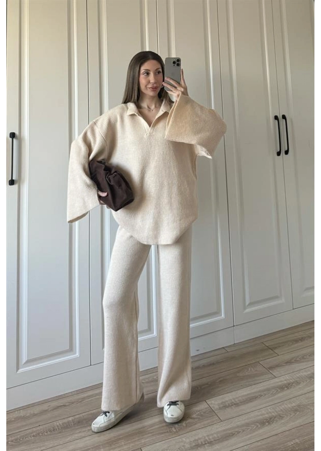 V Yaka Tok Triko Taş Örgü Takım