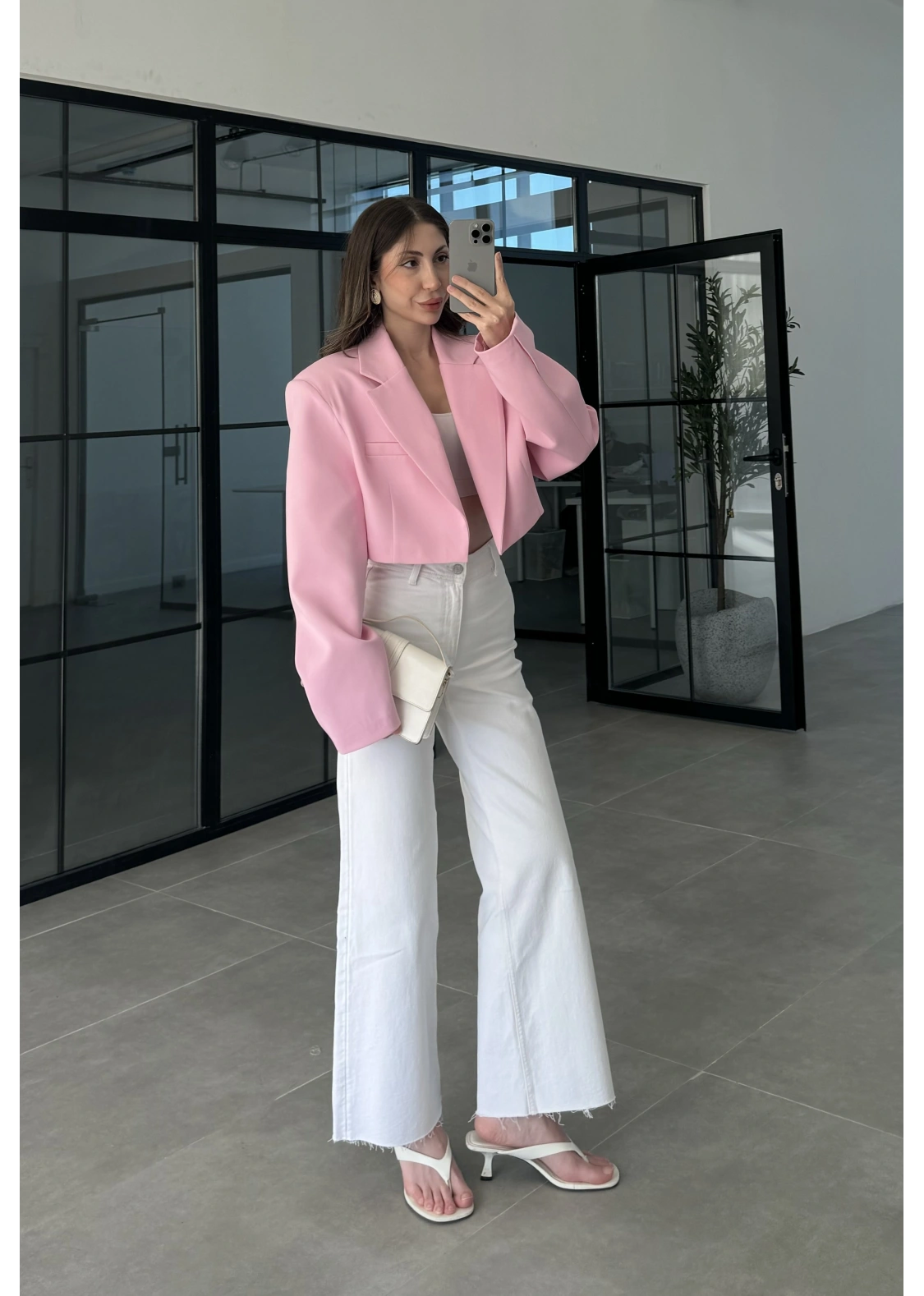 Vatkalı Astarlı Pembe Crop Ceket