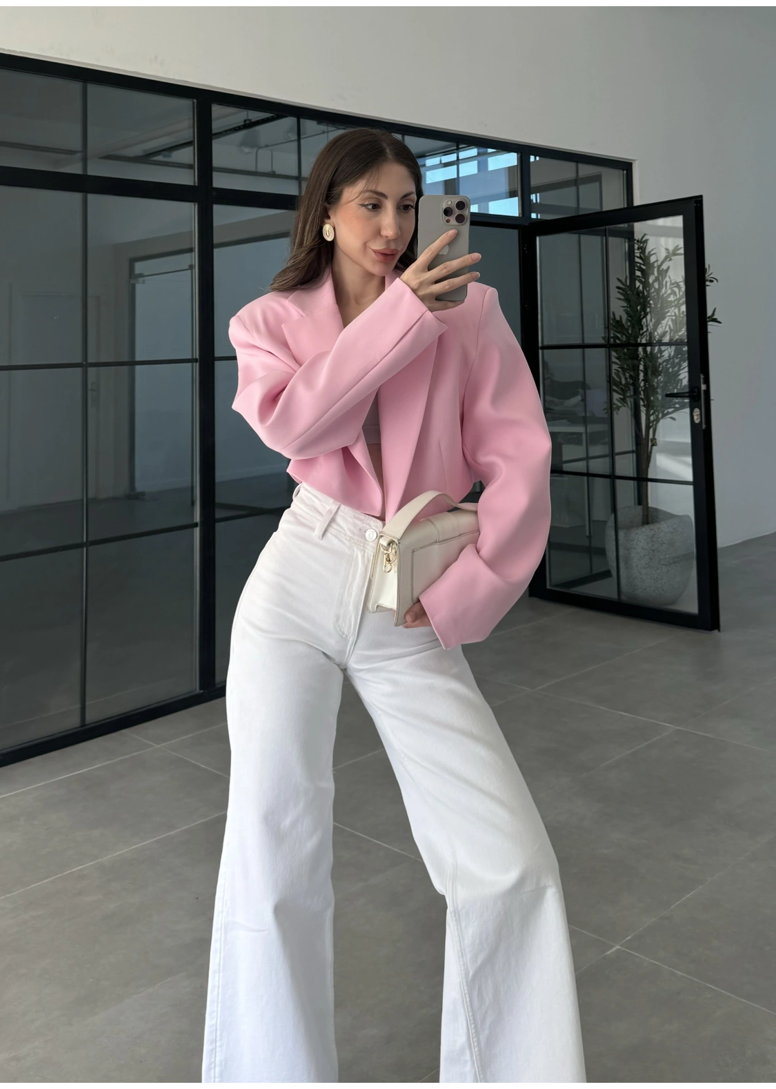 Vatkalı Astarlı Pembe Crop Ceket