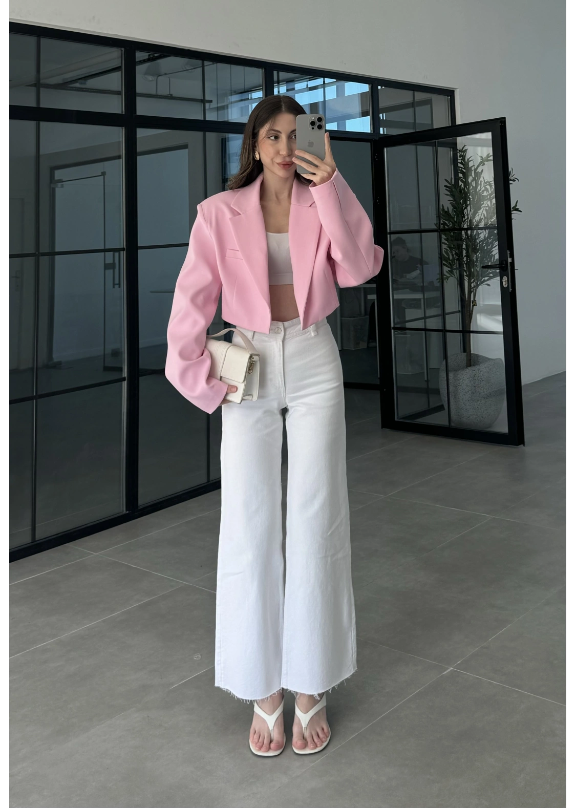Vatkalı Astarlı Pembe Crop Ceket