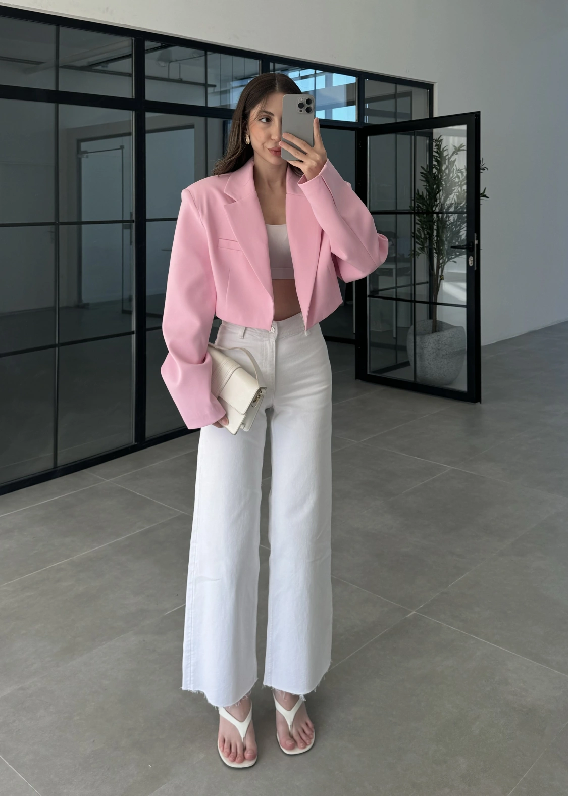 Vatkalı Astarlı Pembe Crop Ceket