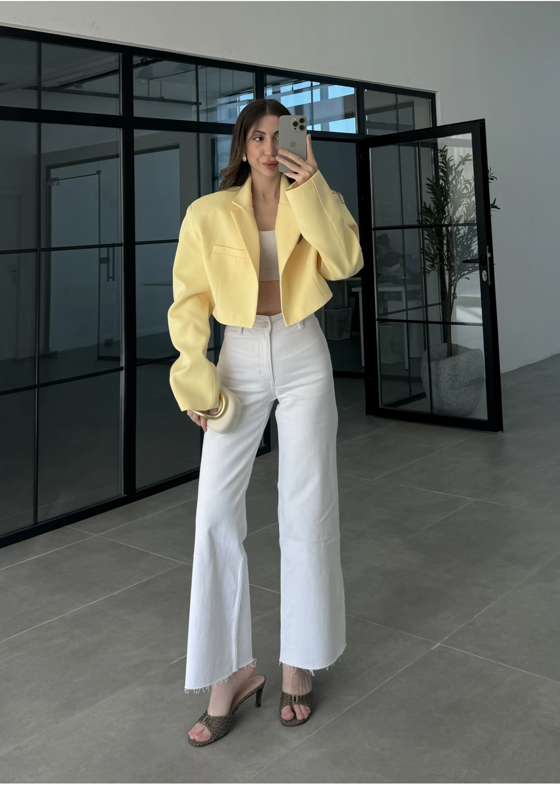 Vatkalı Astarlı Sarı Crop Ceket