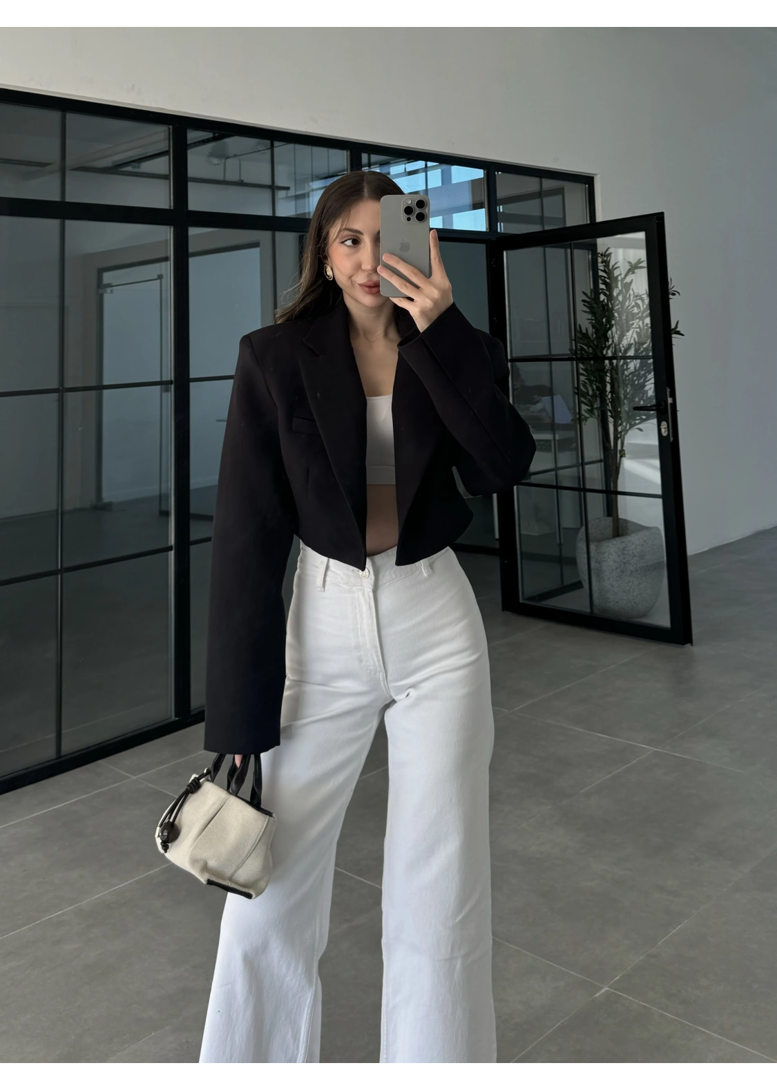 Vatkalı Astarlı Siyah Crop Ceket