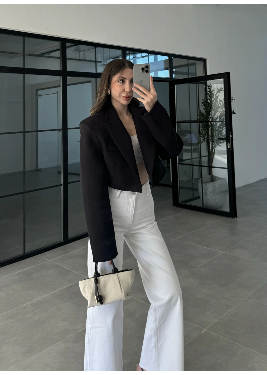 Vatkalı Astarlı Siyah Crop Ceket