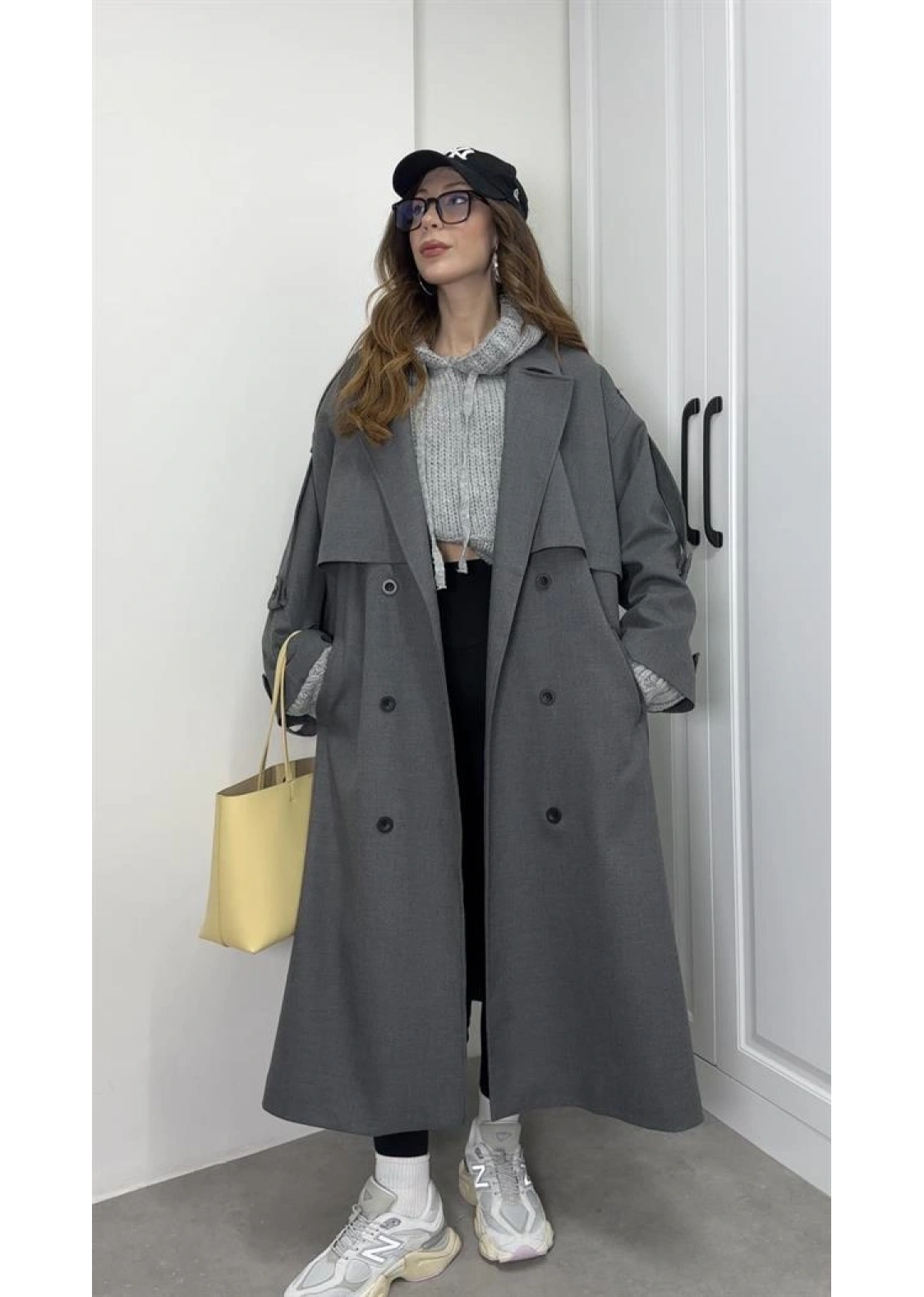 Voi Premium Yüksek Kalite Astarlı Antrasit Trençkot