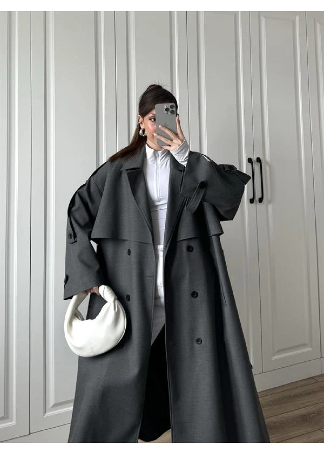 Voi Premium Yüksek Kalite Astarlı Antrasit Trençkot