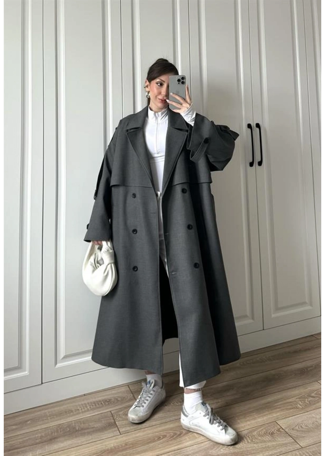 Voi Premium Yüksek Kalite Astarlı Antrasit Trençkot