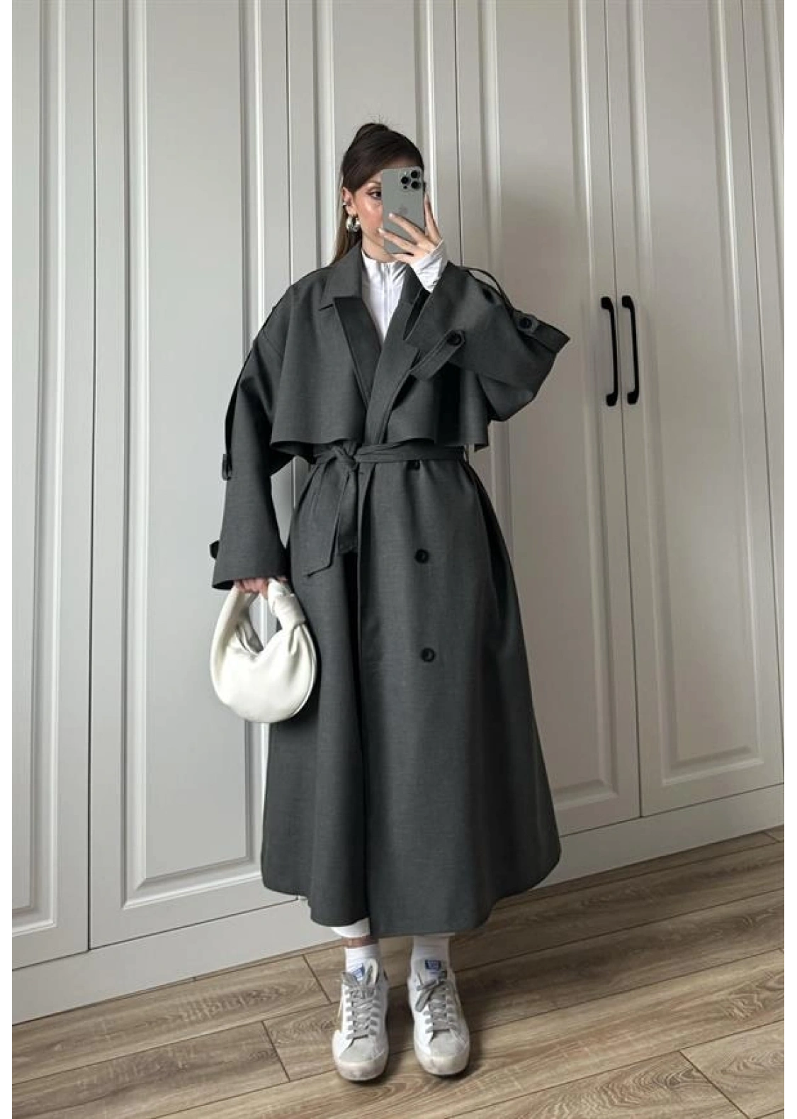 Voi Premium Yüksek Kalite Astarlı Antrasit Trençkot