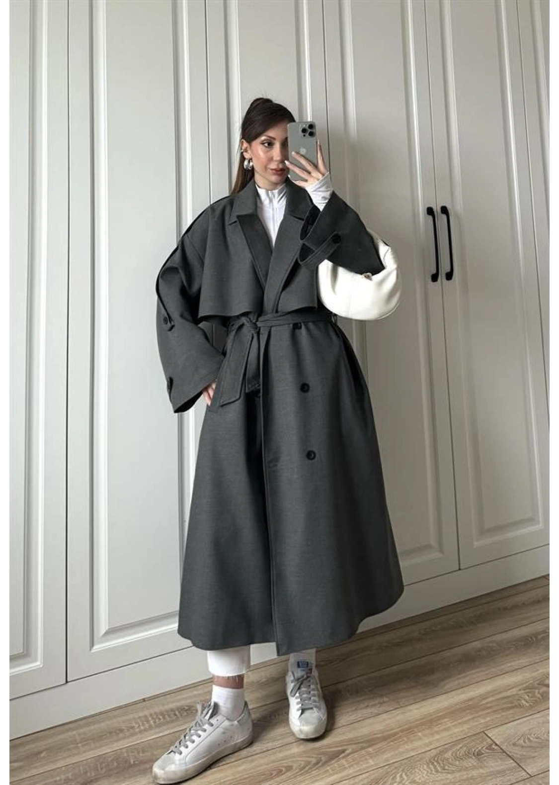 Voi Premium Yüksek Kalite Astarlı Antrasit Trençkot