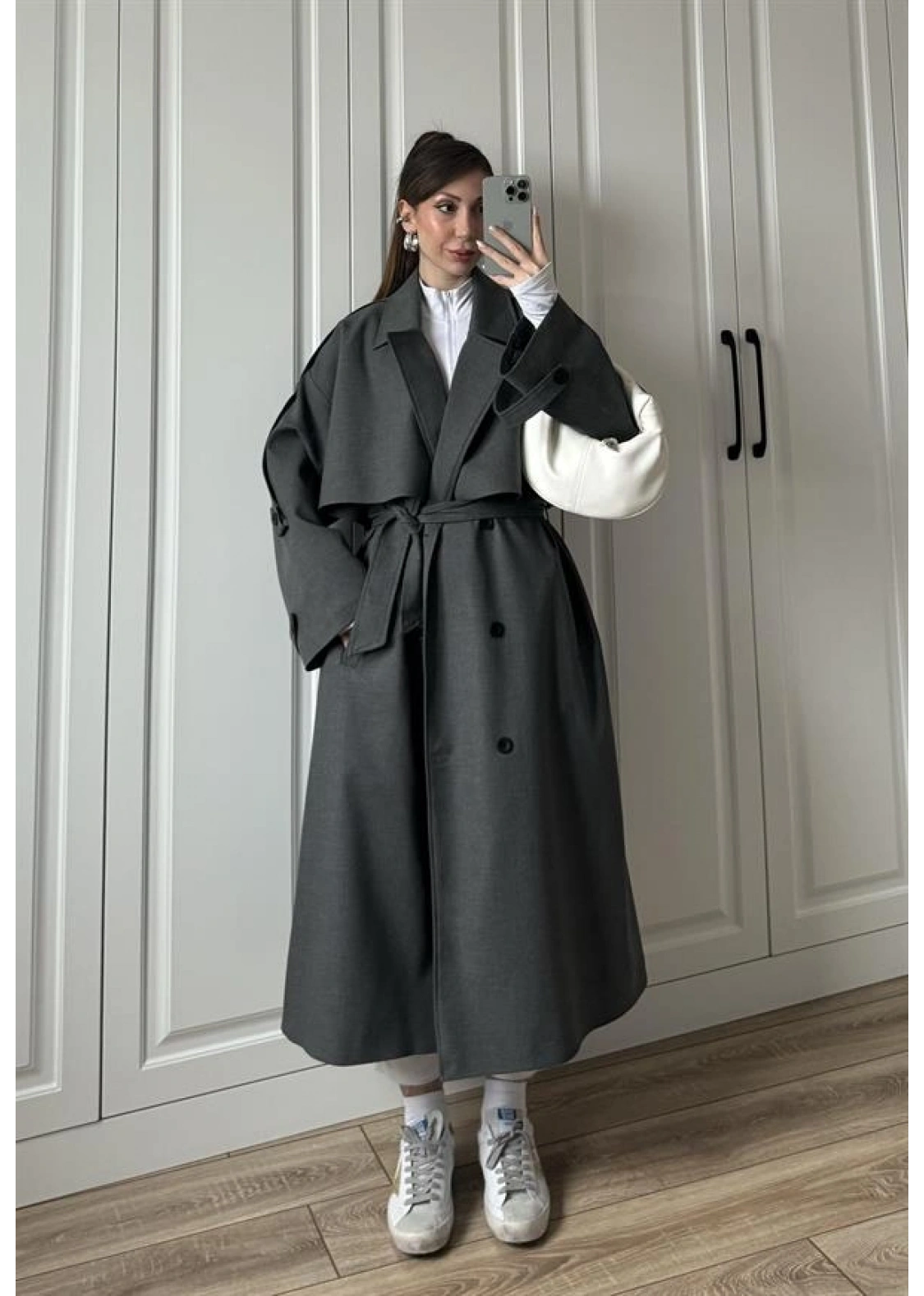 Voi Premium Yüksek Kalite Astarlı Antrasit Trençkot