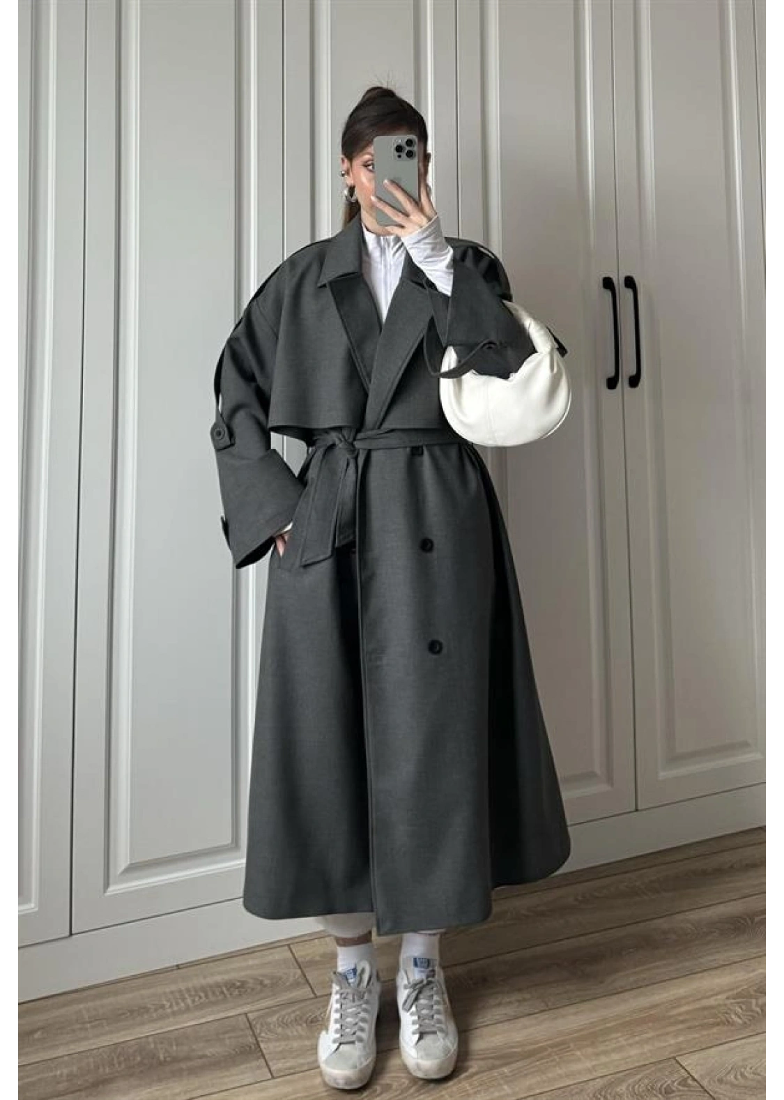 Voi Premium Yüksek Kalite Astarlı Antrasit Trençkot