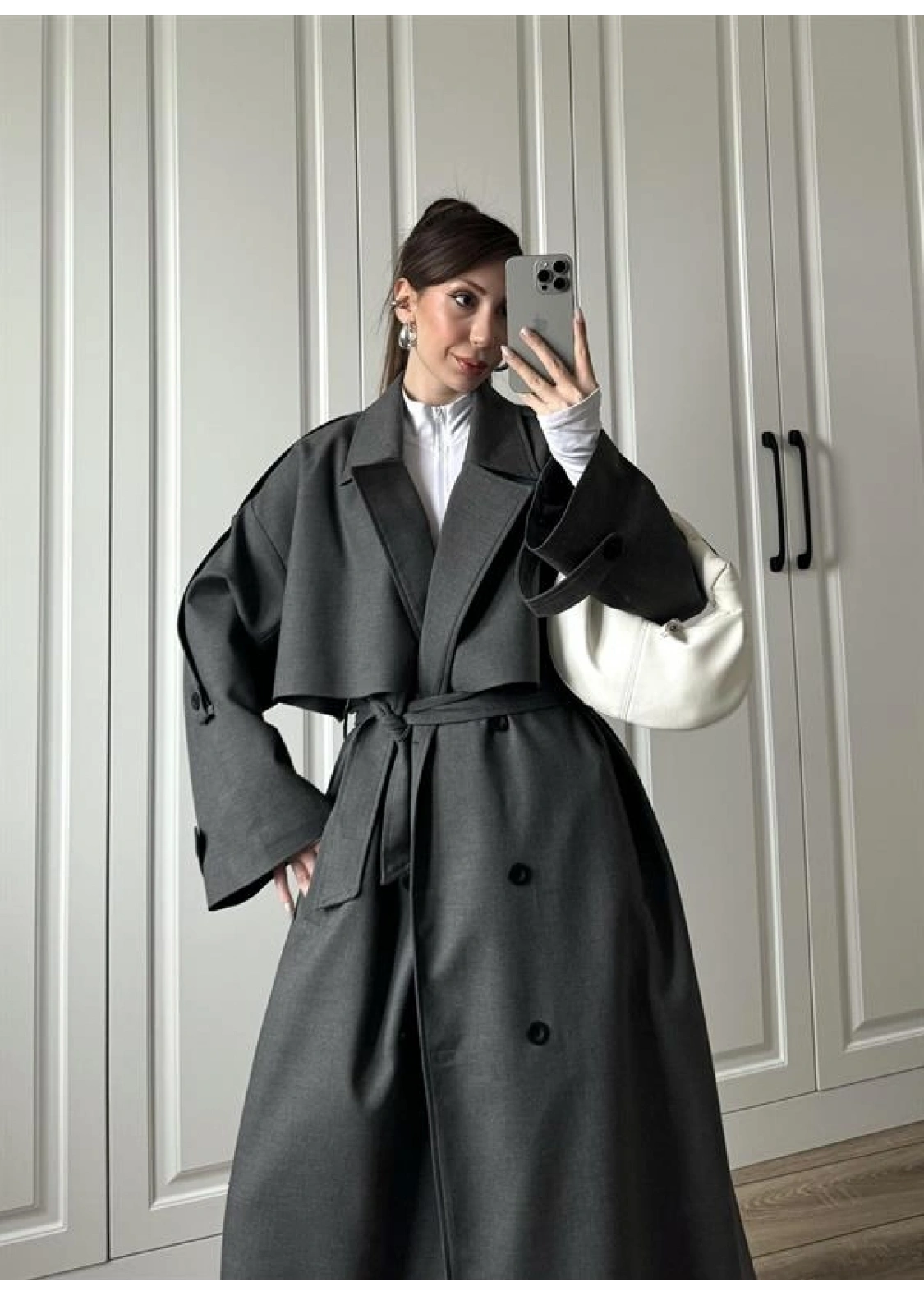 Voi Premium Yüksek Kalite Astarlı Antrasit Trençkot