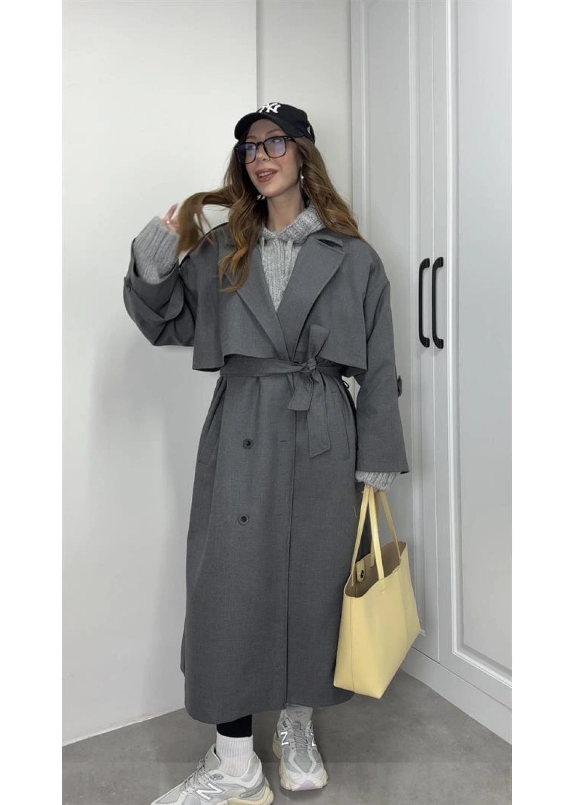 Voi Premium Yüksek Kalite Astarlı Antrasit Trençkot