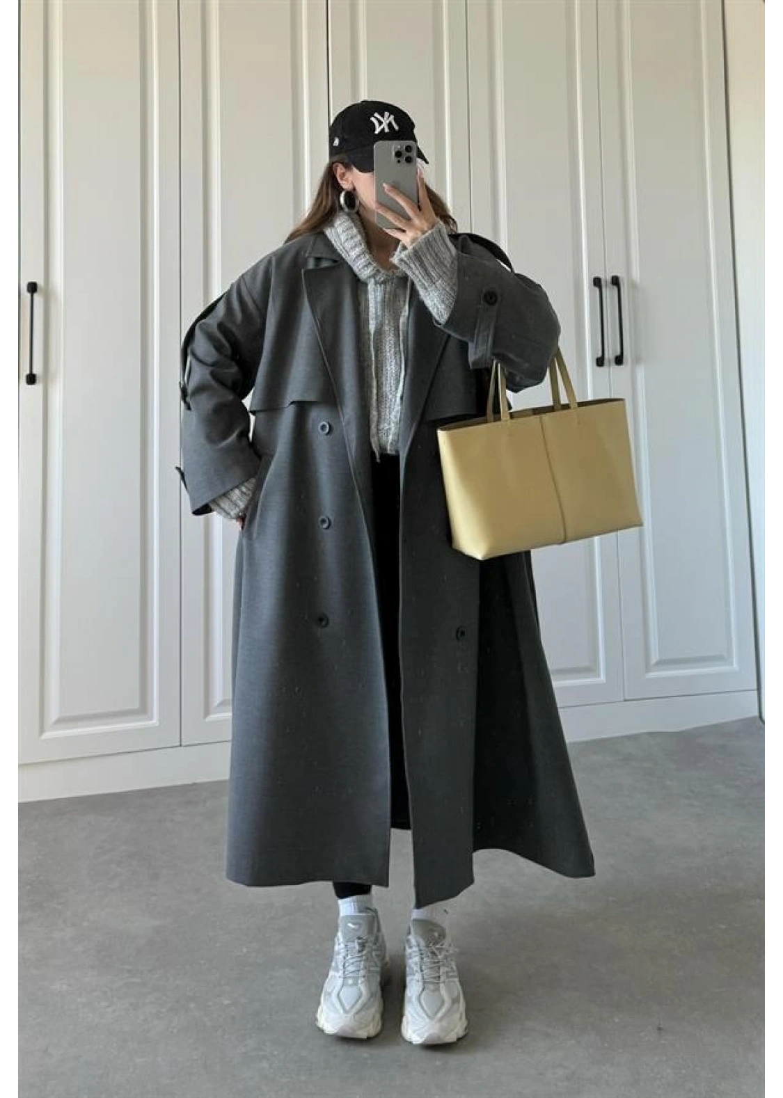 Voi Premium Yüksek Kalite Astarlı Antrasit Trençkot