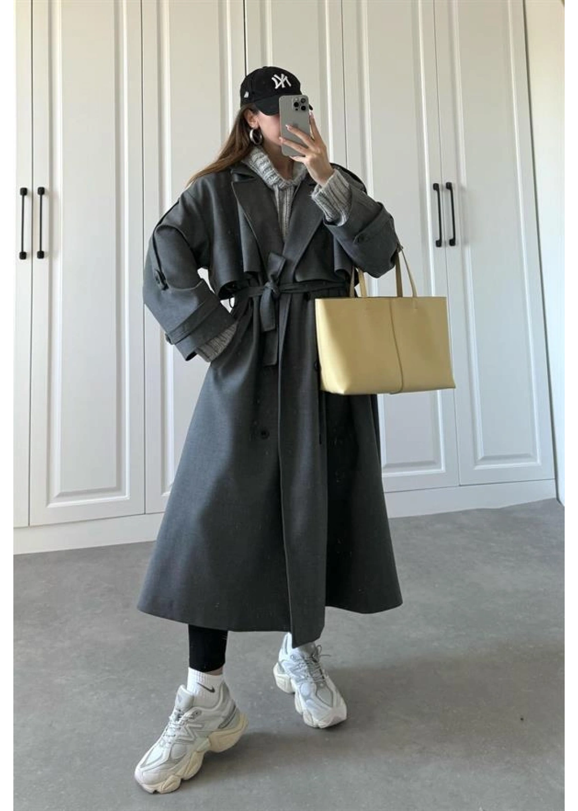 Voi Premium Yüksek Kalite Astarlı Antrasit Trençkot