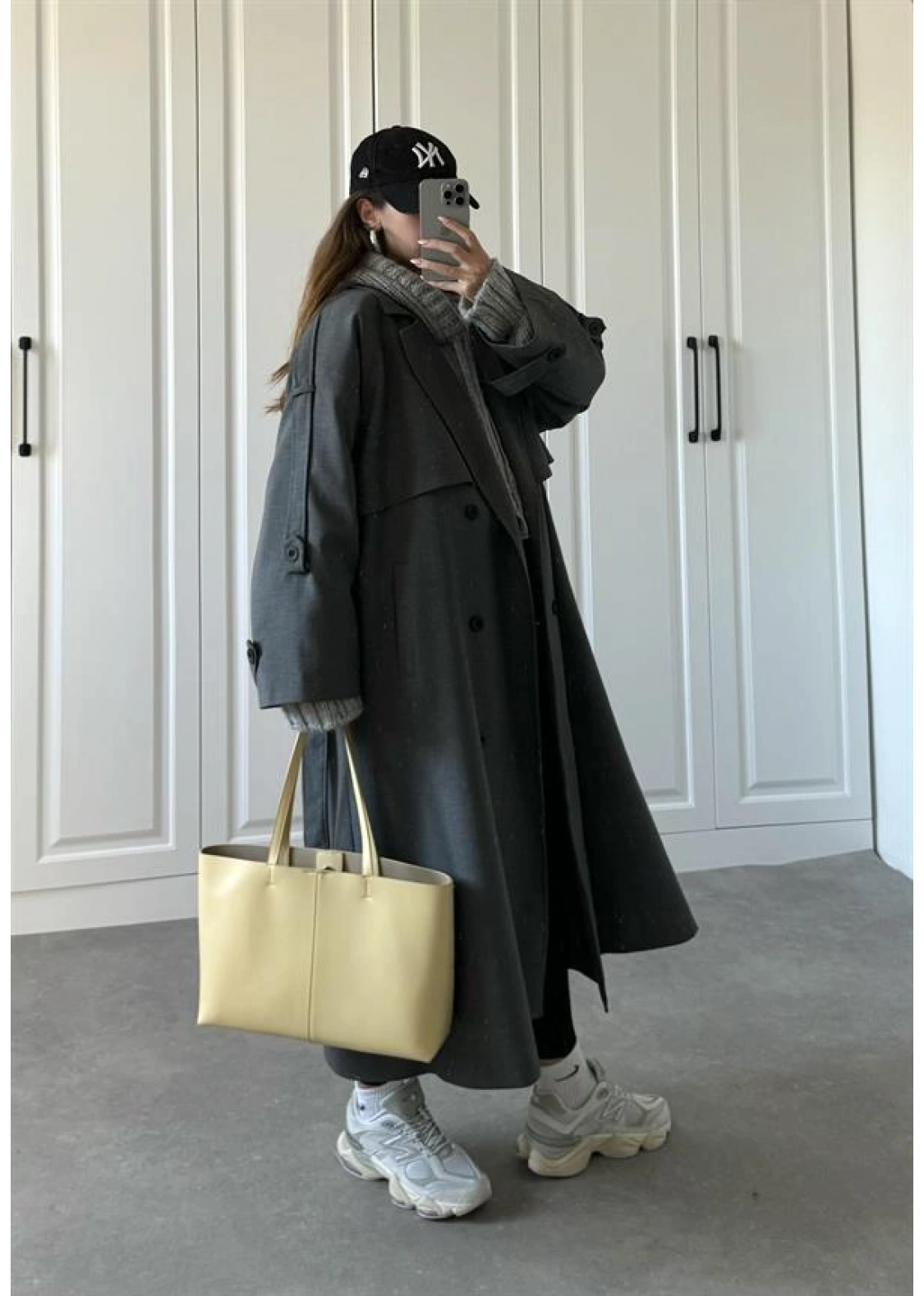 Voi Premium Yüksek Kalite Astarlı Antrasit Trençkot